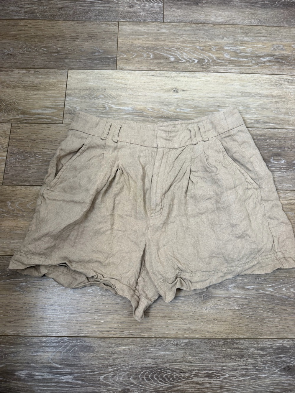 Free People High-Waist Linen Trouser Shorts — Tan